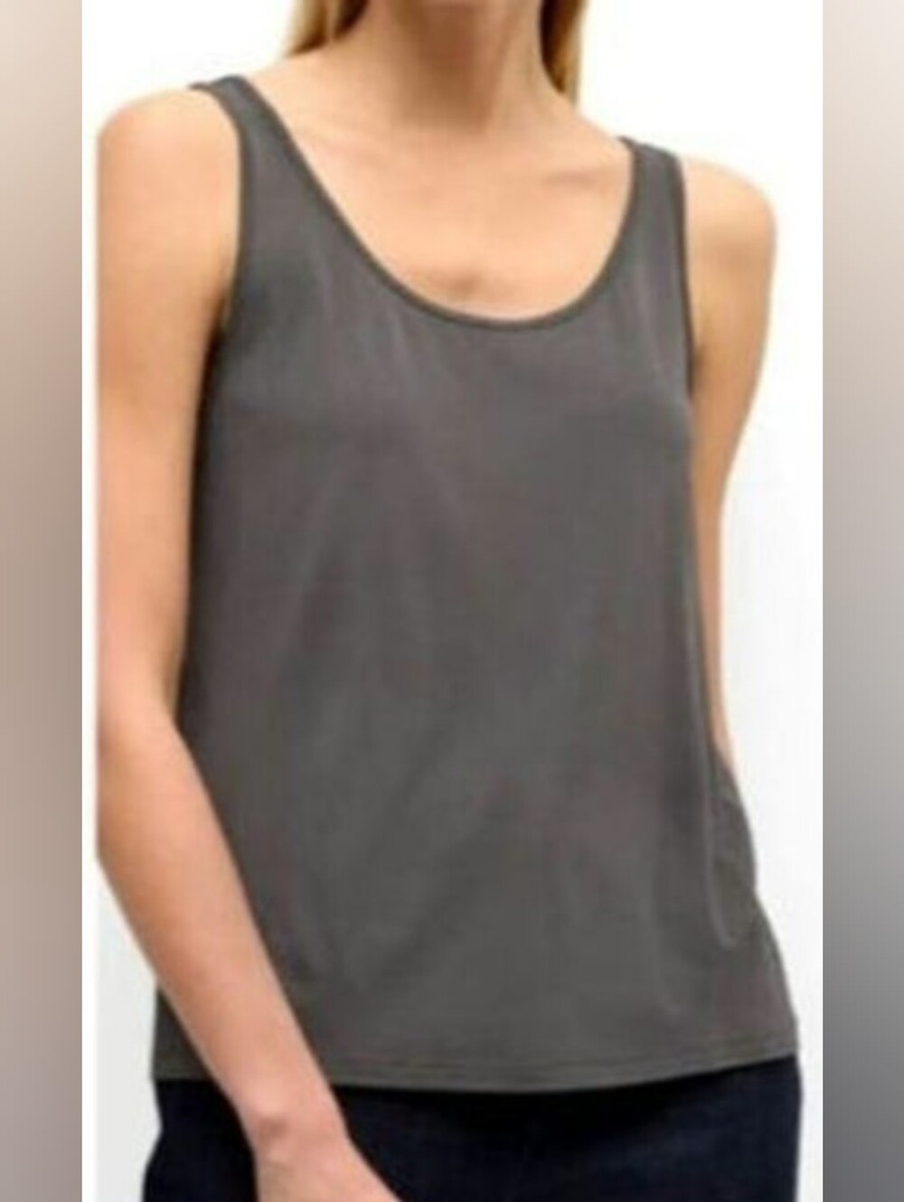 Eileen Fisher Charcoal Grey 100% Silk Knit Scoop Neck Tank Top M​